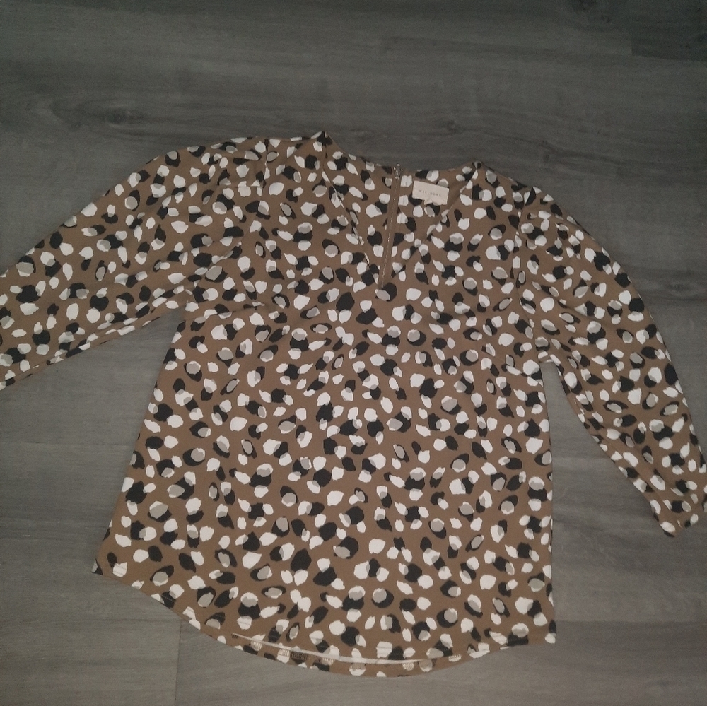 Melloday Polka Dot/Animal Print Quarter Sleeve Blouse